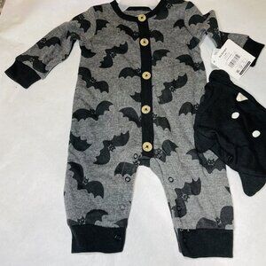 Baby Bat Outfit Romper & Hat 12 Months Black & Gray Vampire Halloween Batman